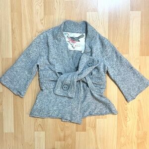 Womens Anthropology Wool Cardigan, M, Tie Front, Classic, Flair Sleeve, Buttons